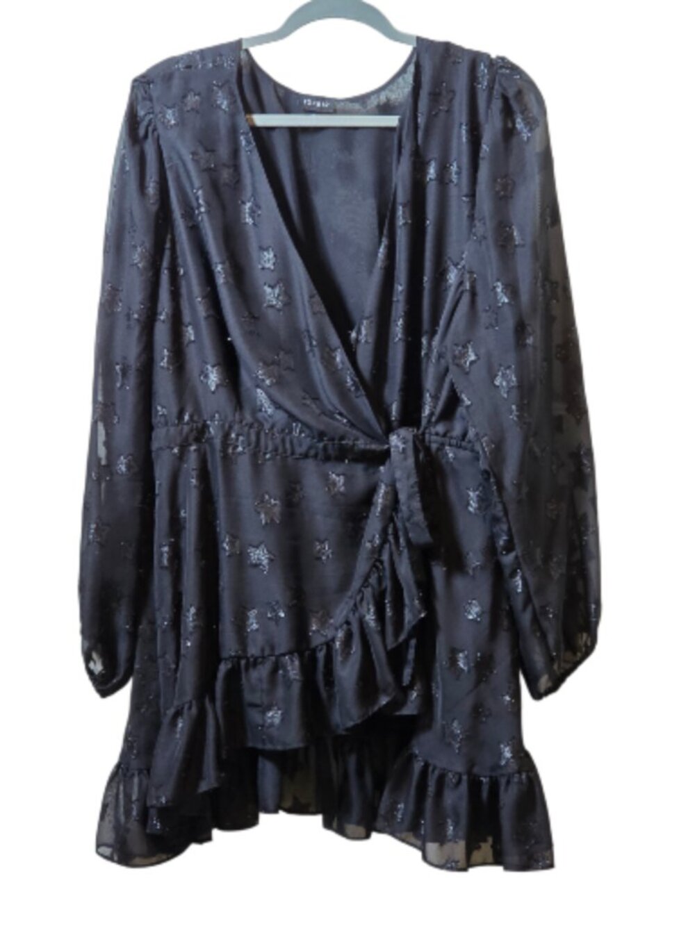 Torrid Black Star Clip Jacquard Wrap Dress Size 3 Ruffle Celestial Mini Plus